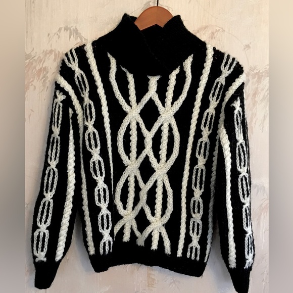 Cristina’s Black and White Shawl Neck Pullover Sweater Medium - Picture 2 of 13